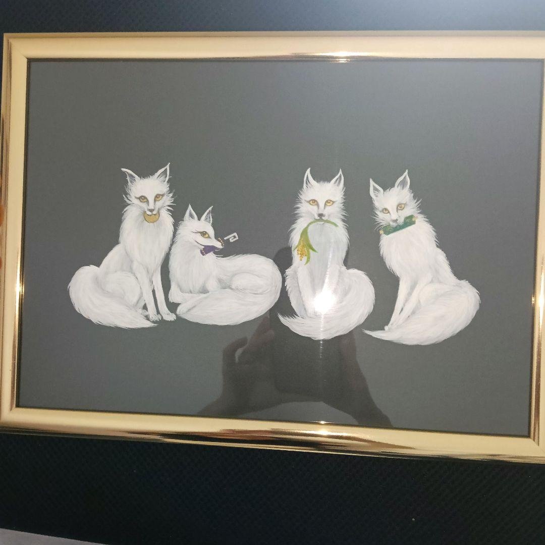 No.529 アクリル画 A4サイズ原画 お狐様 お稲荷さん 伏見稲荷 開運絵画