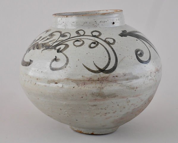 朝鮮美術 陶磁器 | 李朝白磁鉄絵熨斗文大壺 | gallery陽々youyou | 山梨県
